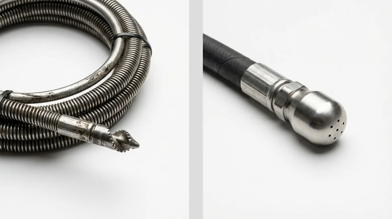 Drain snake cable and hydro jetting nozzle used for drain cleaning in Sycamore, IL