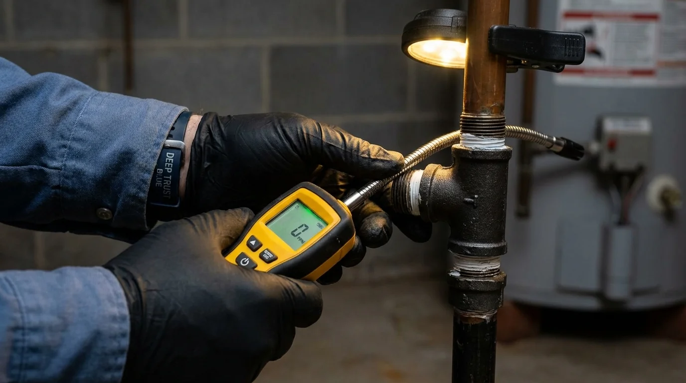 Gas leak detection with electronic sniffer by Johns Plumbing LLC in Sycamore