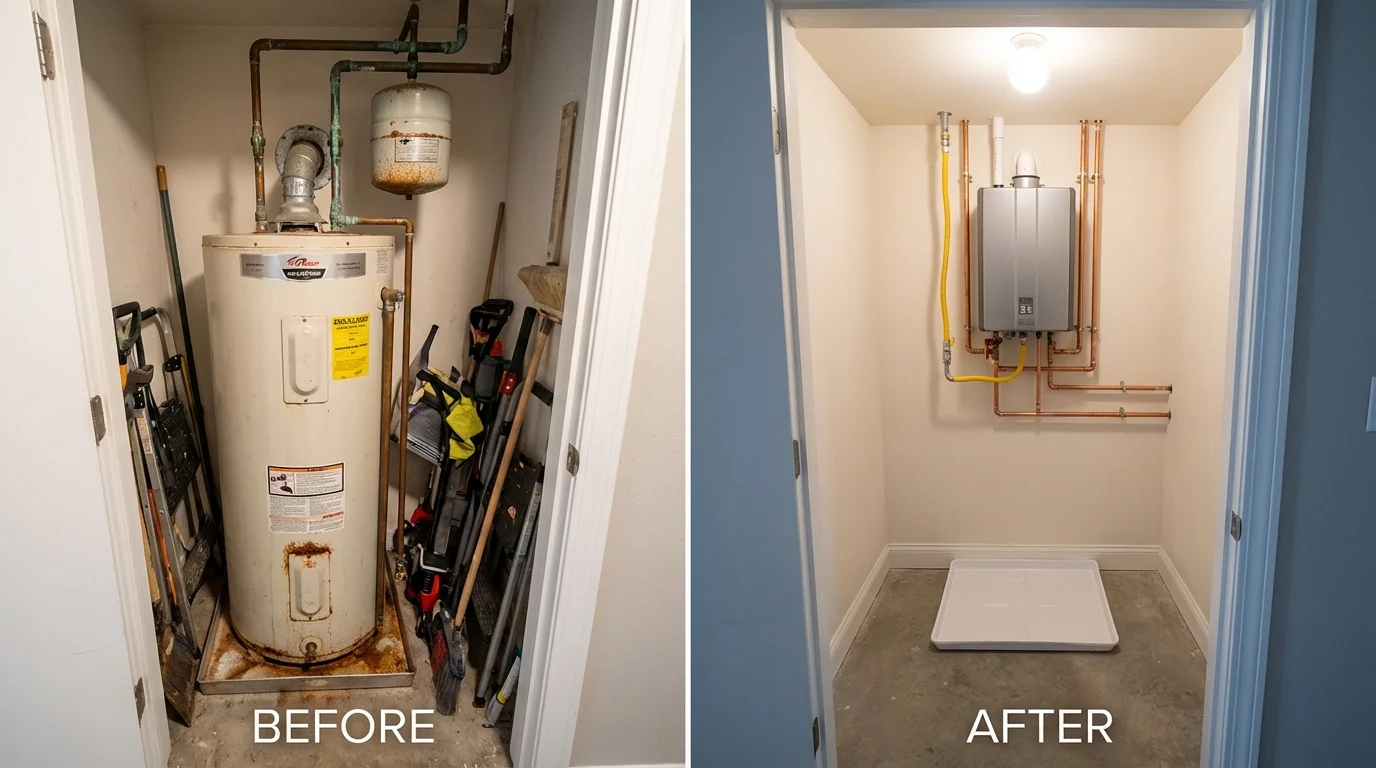 Tank water heater versus wall-mounted tankless unit comparison for Sycamore, IL homeowners